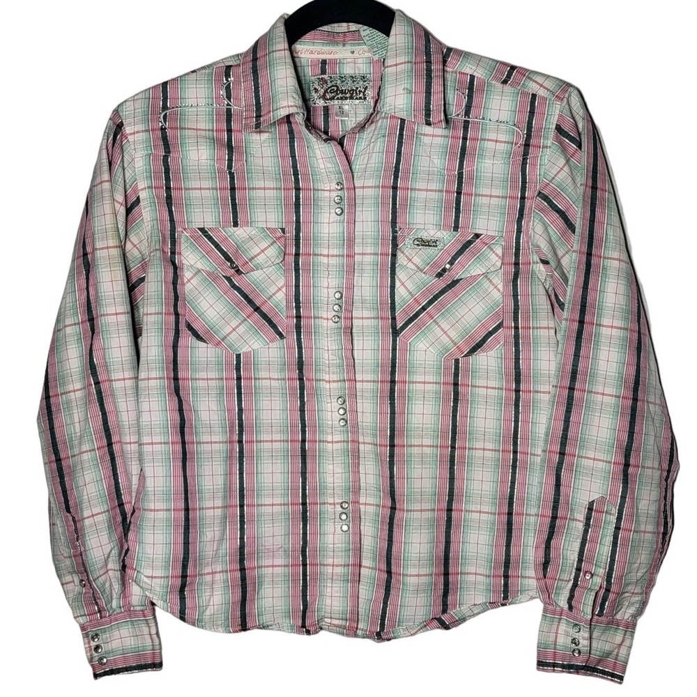 Cowgirl Hardware Girls Sequin Plaid Snap Long Sleeve Shirt XL Western Rodeo